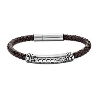 Men's LYNX Stainless Steel Leather Bracelet