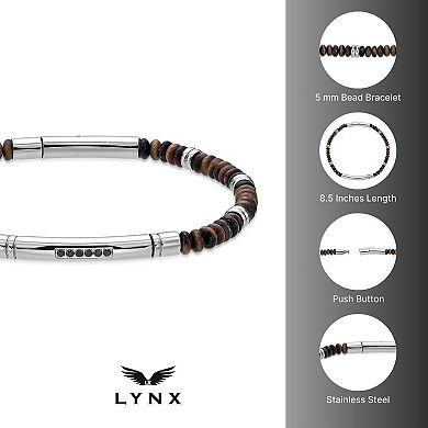 Men's LYNX Stainless Steel Stone Bead Bracelet
