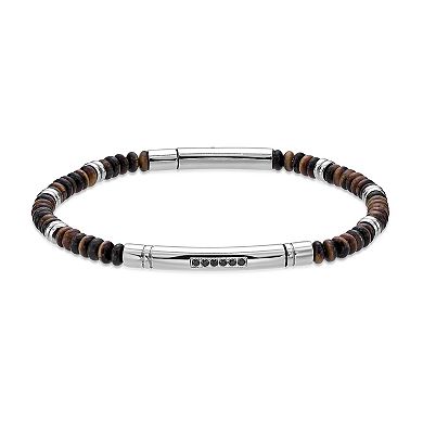 Men's LYNX Stainless Steel Stone Bead Bracelet