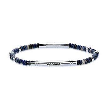 Men's LYNX Stainless Steel Stone Bead Bracelet
