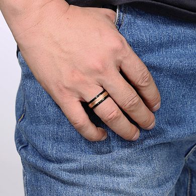 Men's LYNX Black & Rose Ion-Plated Stainless Steel Ring