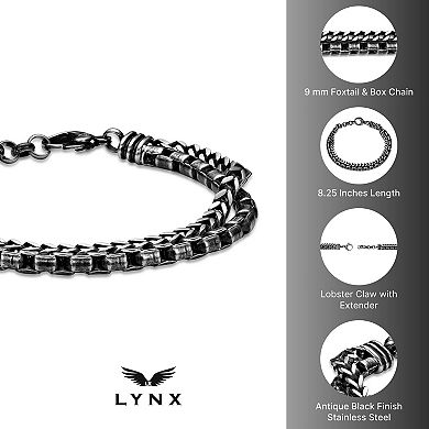 Men's LYNX Antiqued Finish Stainless Steel Chain Bracelet