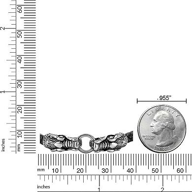 Men's LYNX Stainless Steel Dragon Head Black Leather Bracelet