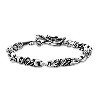 Men's LYNX Antiqued Finish Stainless Steel Dragon Head Bracelet