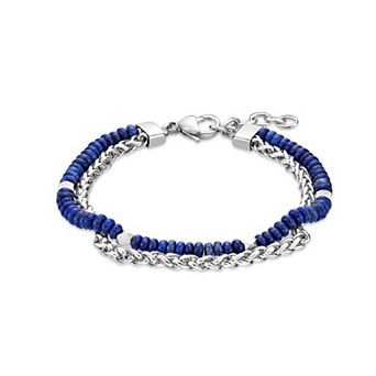 Men's LYNX Stainless Steel & Lapis Bead Bracelet