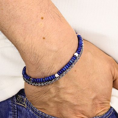 Men's LYNX Stainless Steel & Lapis Bead Bracelet