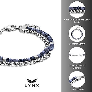 Men's LYNX Stainless Steel & Lapis Bead Bracelet