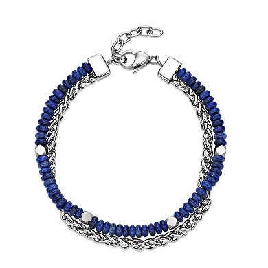 Men's LYNX Stainless Steel & Lapis Bead Bracelet