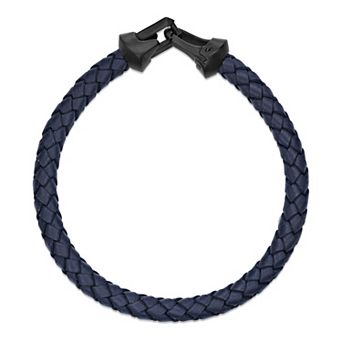 Men's LYNX Stainless Steel Blue Leather Bracelet