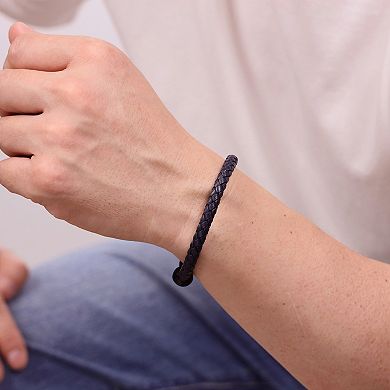 Men's LYNX Stainless Steel Blue Leather Bracelet