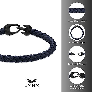 Men's LYNX Stainless Steel Blue Leather Bracelet