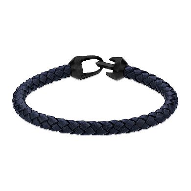 Men's LYNX Stainless Steel Blue Leather Bracelet