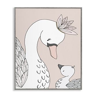Stupell Home Decor Mother & Baby Swan Flower Crowns Gray Wall Art