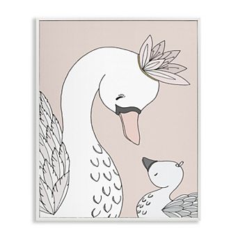 Stupell Home Decor Mother & Baby Swan Flower Crowns White Wall Art