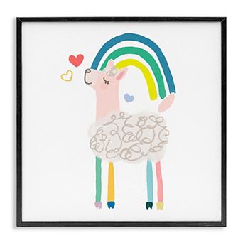 Stupell Home Decor Pastel Rainbow Sheep Hearts Illustration Framed Giclee Wall Art