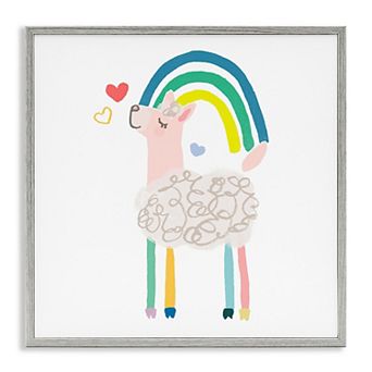 Stupell Home Decor Pastel Rainbow Sheep Hearts Illustration Framed Giclee Wall Art