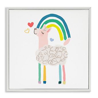 Stupell Home Decor Pastel Rainbow Sheep Hearts Illustration Framed Giclee Wall Art