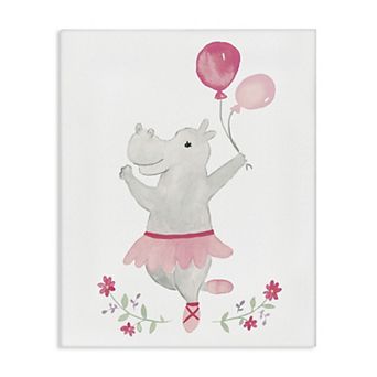 Stupell Home Decor Ballerina Hippo Balloons Floral Canvas Wall Art