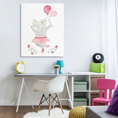 Stupell Home Decor Ballerina Hippo Balloons Floral Canvas Wall Art
