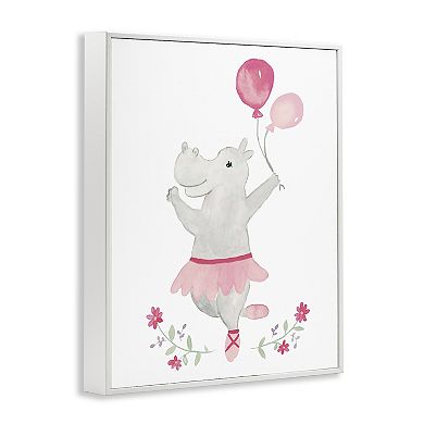 Stupell Home Decor Ballerina Hippo Balloons Floral Framed Giclee Wall Art