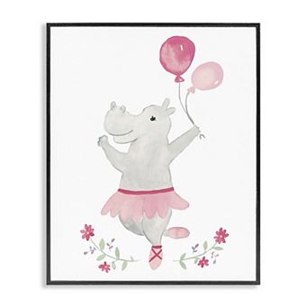 Stupell Home Decor Ballerina Hippo Balloons Floral Framed Giclee Wall Art