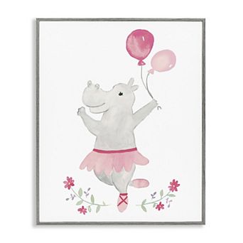 Stupell Home Decor Ballerina Hippo Balloons Floral Framed Giclee Wall Art
