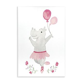 Stupell Home Decor Ballerina Hippo Balloons Floral Plaque Wall Art