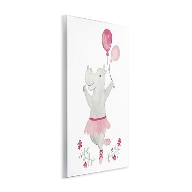 Stupell Home Decor Ballerina Hippo Balloons Floral Plaque Wall Art