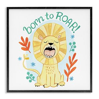 Stupell Home Decor Born To Roar Lion Botanicals Framed Giclee Wall Art