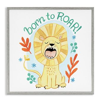Stupell Home Decor Born To Roar Lion Botanicals Framed Giclee Wall Art