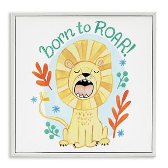 Stupell Home Decor Born To Roar Lion Botanicals Framed Giclee Wall Art