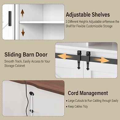 Farmhouse Industrial TV Stand for 55/60Inch TV - Sliding Barn Door