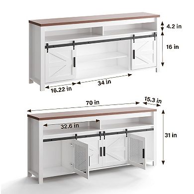 Farmhouse Industrial TV Stand for 55/60Inch TV - Sliding Barn Door