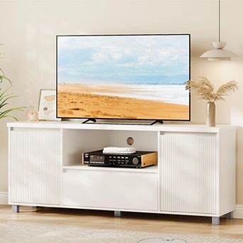 Fluted TV Stand for 65 Inch TV, Entertainment Center with Storage Drawer