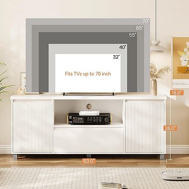 Fluted TV Stand for 65 Inch TV, Entertainment Center with Storage Drawer