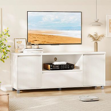 Fluted TV Stand for 65 Inch TV, Entertainment Center with Storage Drawer