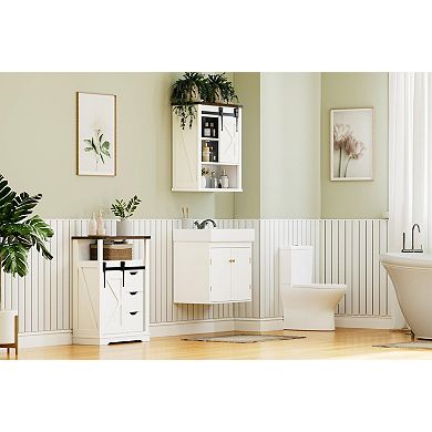 Bathroom Floor Cabinet - Rustic Storage Cabinet with Sliding