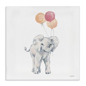 Stupell Home Decor Smiling Elephant Orange Balloons Canvas Wall Art