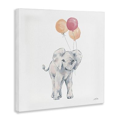 Stupell Home Decor Smiling Elephant Orange Balloons Canvas Wall Art