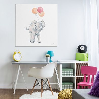 Stupell Home Decor Smiling Elephant Orange Balloons Canvas Wall Art