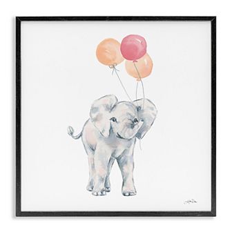 Stupell Home Decor Smiling Elephant Orange Balloons Framed Canvas Wall Art
