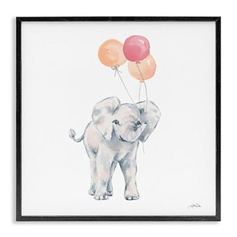 Stupell Home Decor Smiling Elephant Orange Balloons Framed Canvas Wall Art