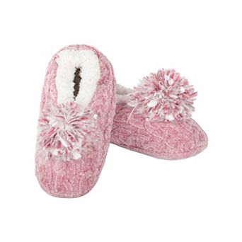 Women's Plush Pom-Pom Chenille Cable Knit Slippers