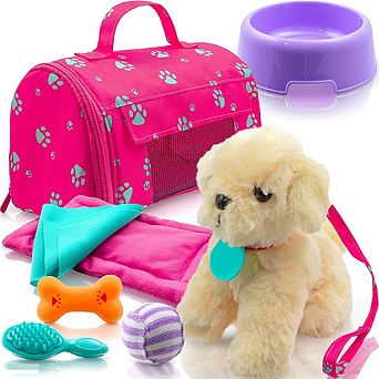 Plush Puppy Doll Set for Kids 9 pc - Baby Doll Accessories - Doll Puppy Set Sized for 18" Dolls