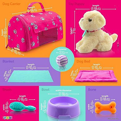 Plush Puppy Doll Set for Kids 9 PCS - Baby Doll Accessories - Doll Puppy Set Sized for 18" Dolls