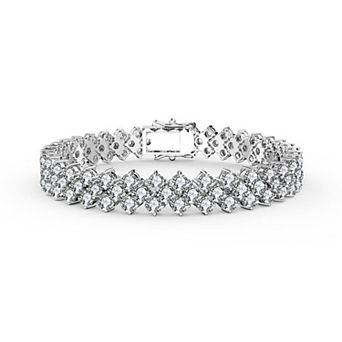 White Gold Over Sterling Silver Clear Cubic Zirconia Three Row Bracelet