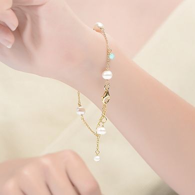 14k Gold Over Silver Dainty Freshwater Cultured Pearl Charm Bracelet