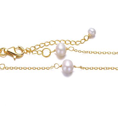 14k Gold Over Silver Dainty Freshwater Cultured Pearl Charm Bracelet