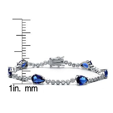 Sterling Silver Colored Pear Cubic Zirconia Tennis Bracelet