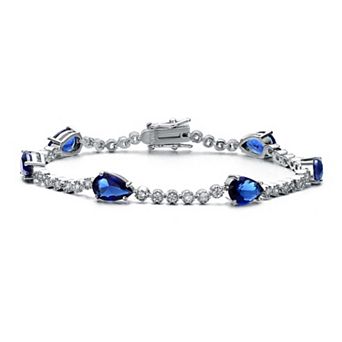Sterling Silver Colored Pear Cubic Zirconia Tennis Bracelet
